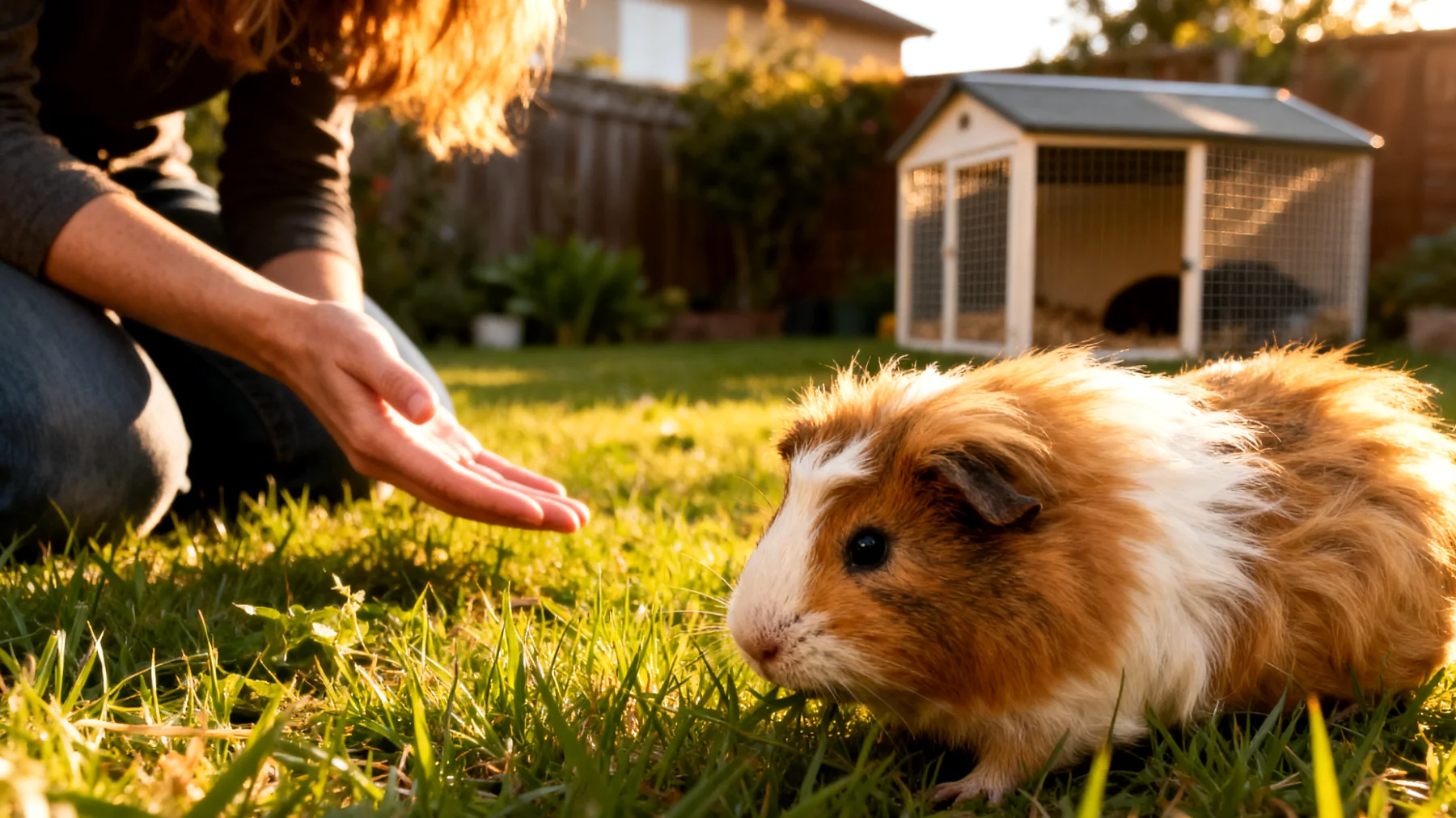 Meerschweinchen im Garten benötigen spezielle Trainings- und Verhaltensübungen zur sicheren Gewöhnung an die Außenumgebung, Rückruftraining und zum Schutz vor Raubtieren"